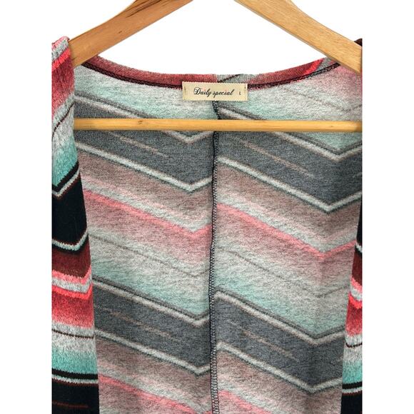 Daily Special Open Front Multicolor 3/4 Sleeve Cardigan Career Casual Size L‎ - Picture 3 of 9